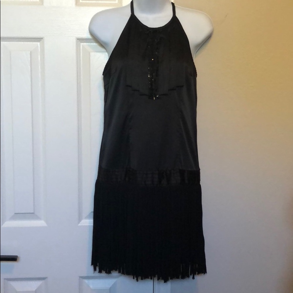Black fringe cocktail dress