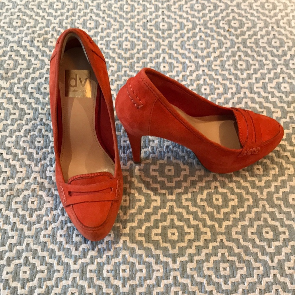Dolce Vita orange heeled penny loafers