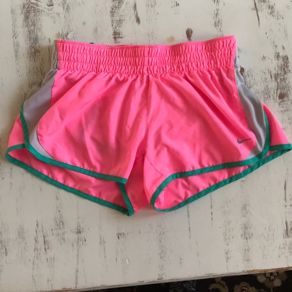 Nike dri-fit. Pink. Gray sides with green. Size S.