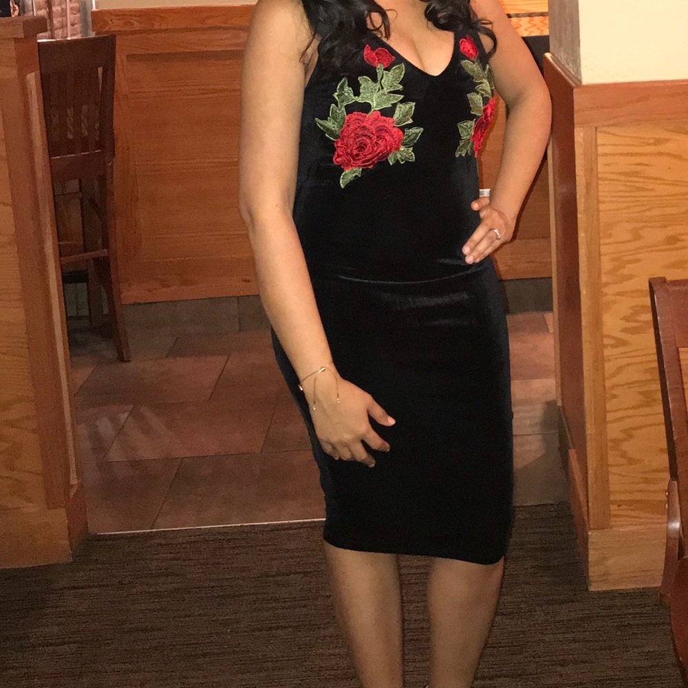 Black Velvet dress with red roses