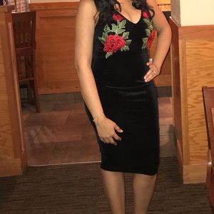 Black Velvet dress with red roses