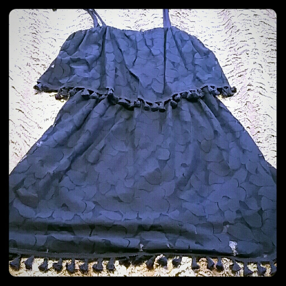 Navy blue lace with tassel detail dress