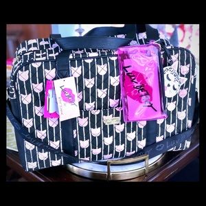 BETSEY JOHNSON Striped Cats Duffle bag+ pouch