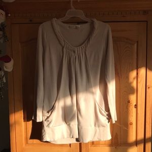 Open front Cardigan with silk accent neckline