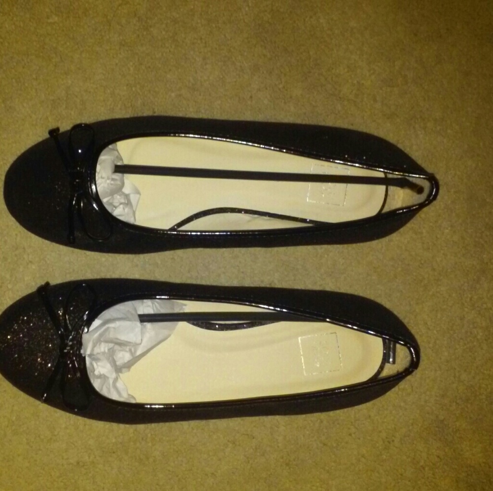 Womens black glitter flats