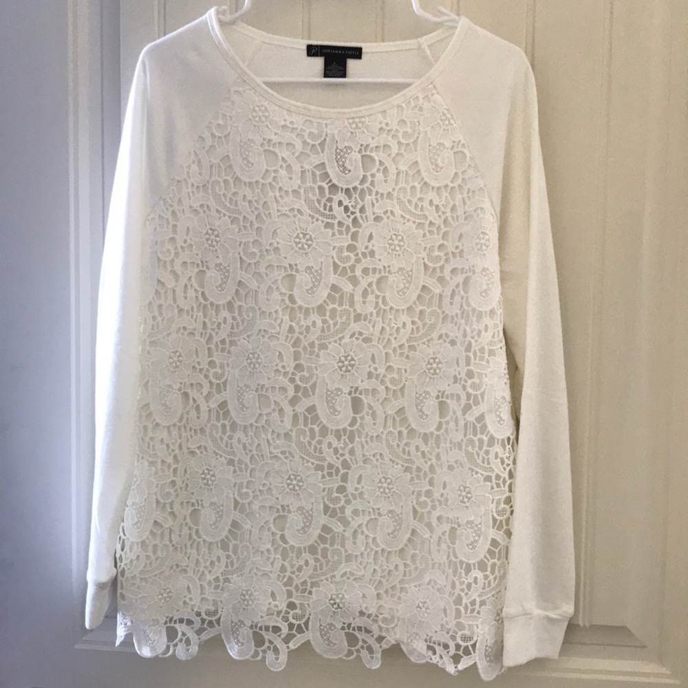 NWT Adrianna Papell white lace sweatshirt L