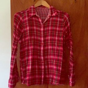 Reversible red plaid button up shirt