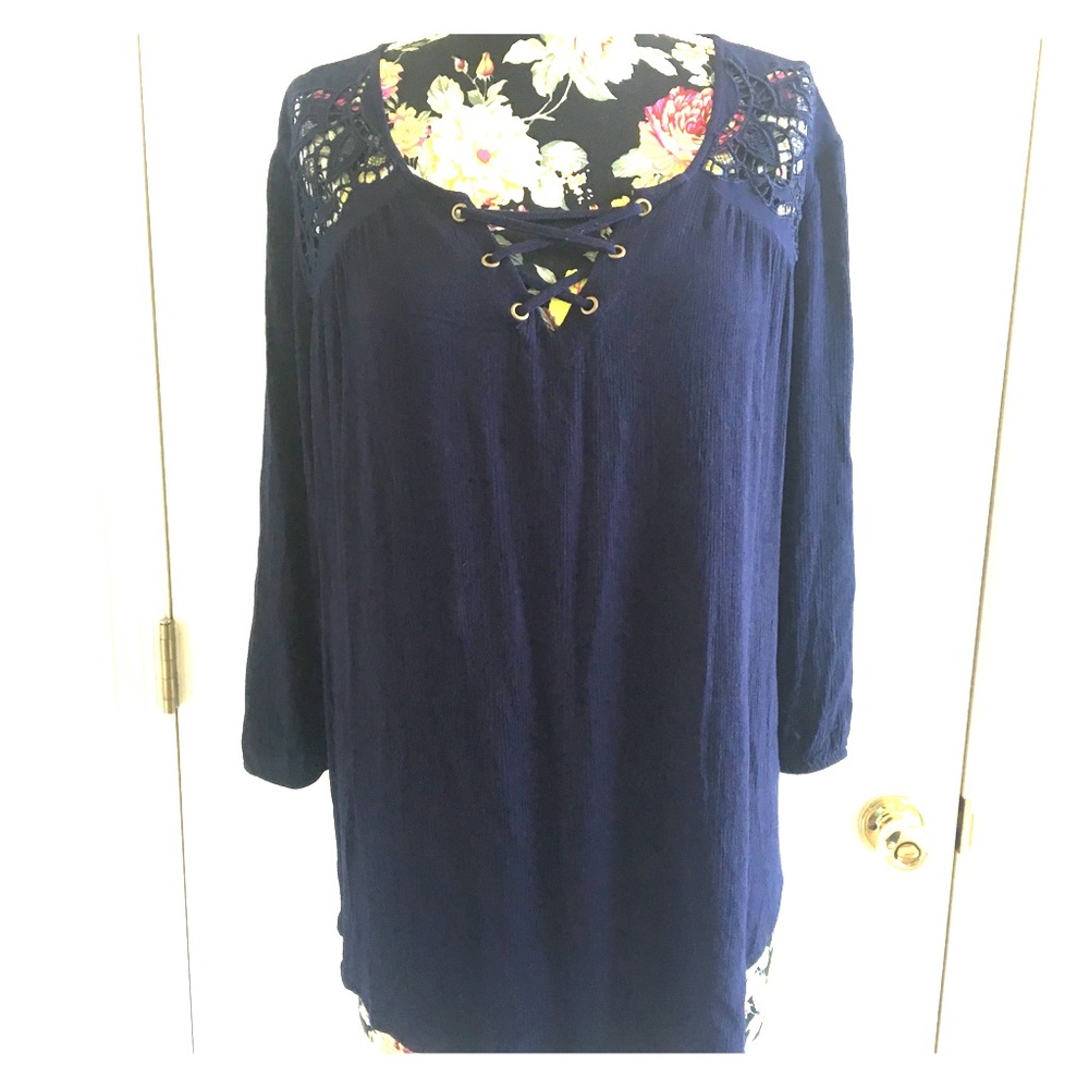 CATO Blue Long Sleeve tunic shoulder cut out 18/20
