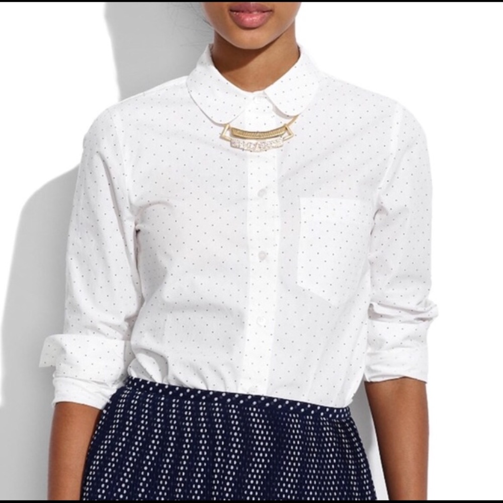 📦 SOLD - Madewell White Pin Dot Boy Shirt - Picture 2 of 5