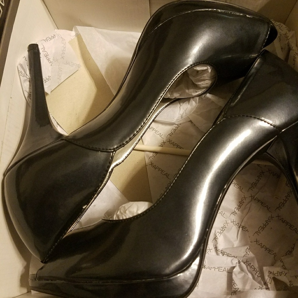 Black metallic heels