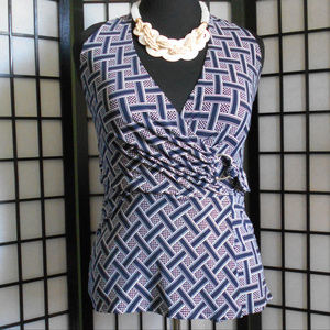WHBM Navy & White Wrap Halter Top Size Medium