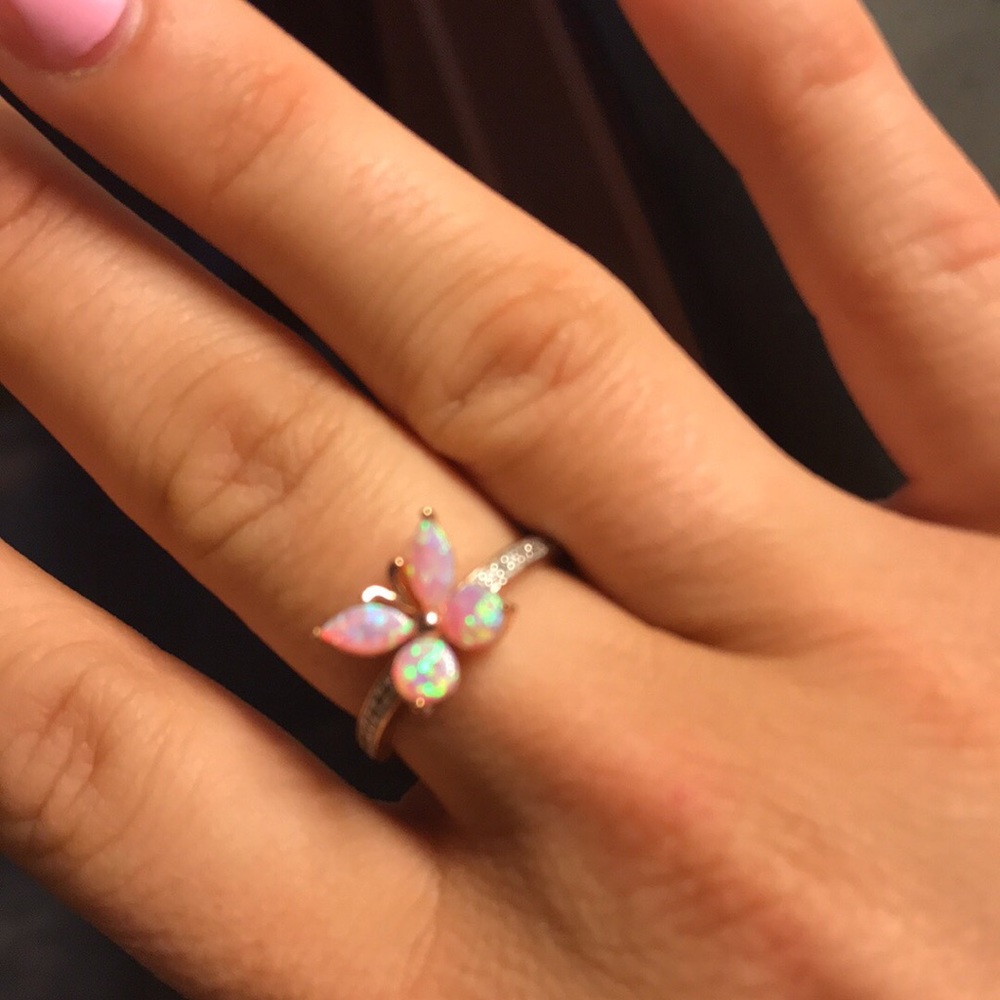 Sterling silver opal/white sapph butterfly ring