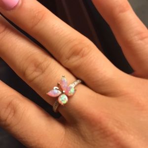 Sterling silver opal/white sapph butterfly ring