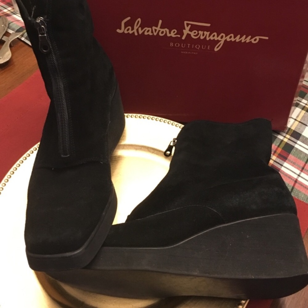 SALVATORE FERRAGAMO SUEDE WEDGE BOOTS ✨