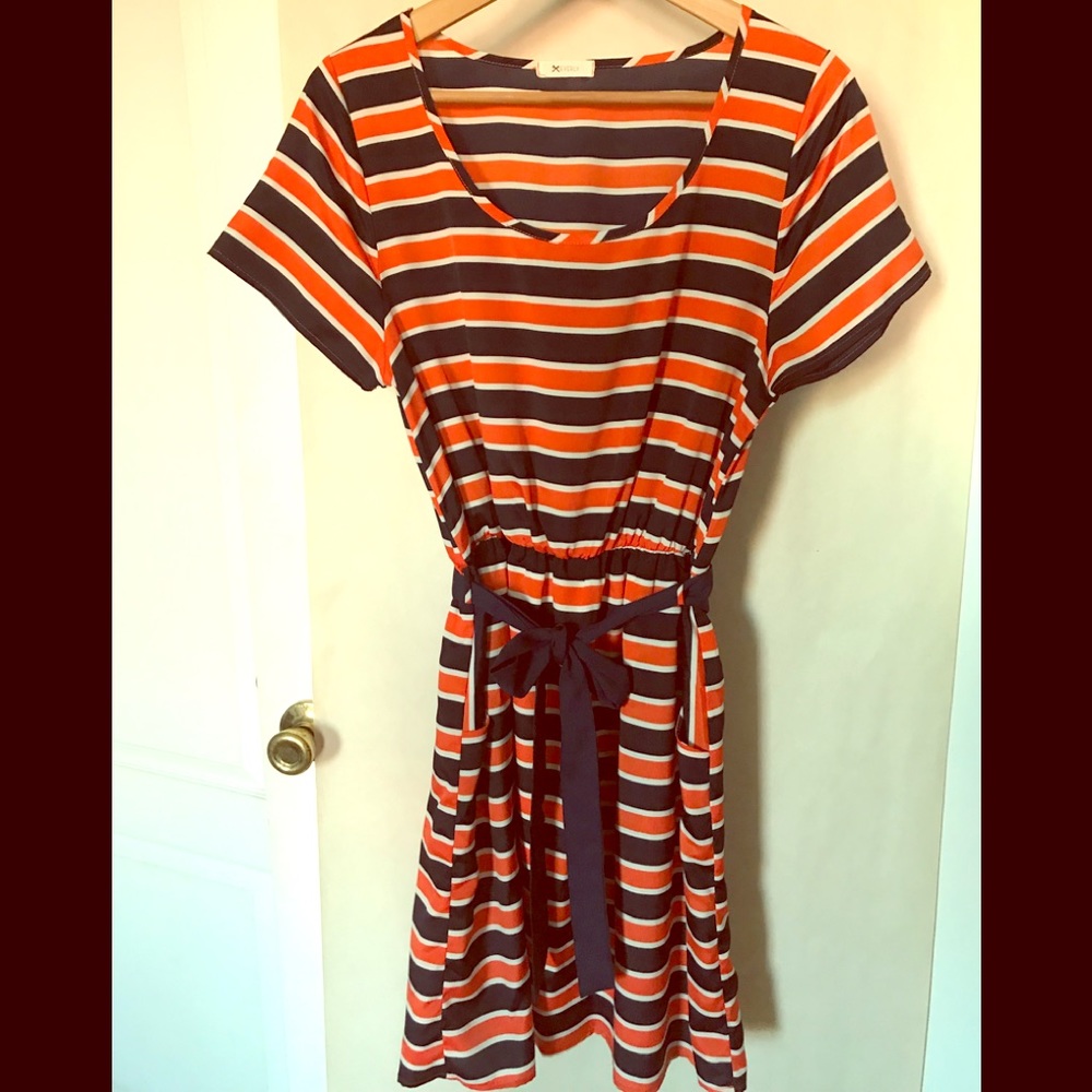 Everly blue & orange striped dress