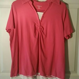 Croft & Barrow short sleeve pink & white shirt, 1X