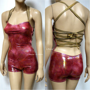 Tie Dye Gold Red Bodysuit Jumper Romper rave