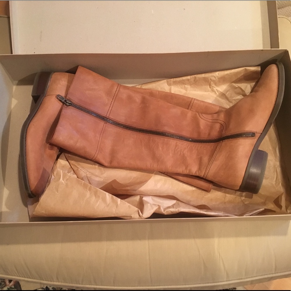 J.Crew Tan Leather Knee-High Boots, Zip Up