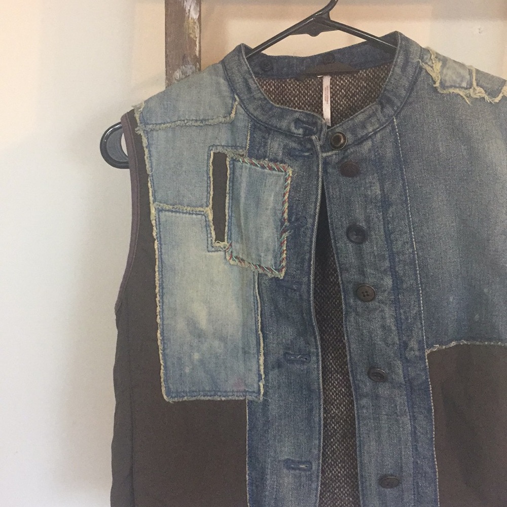 FREE PEOPLE denim and tweed vest with patches