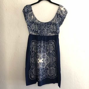 Blue and white bandana printed dress