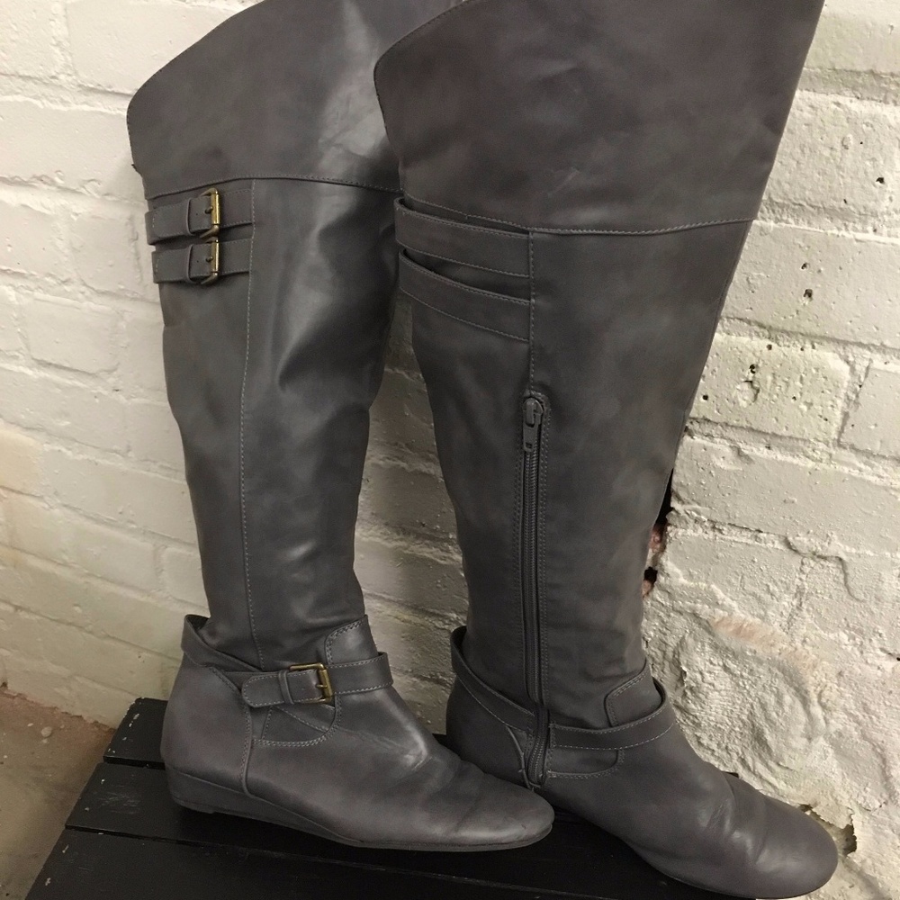 Old Navy Grey Over the Knee Faux Leather Boots