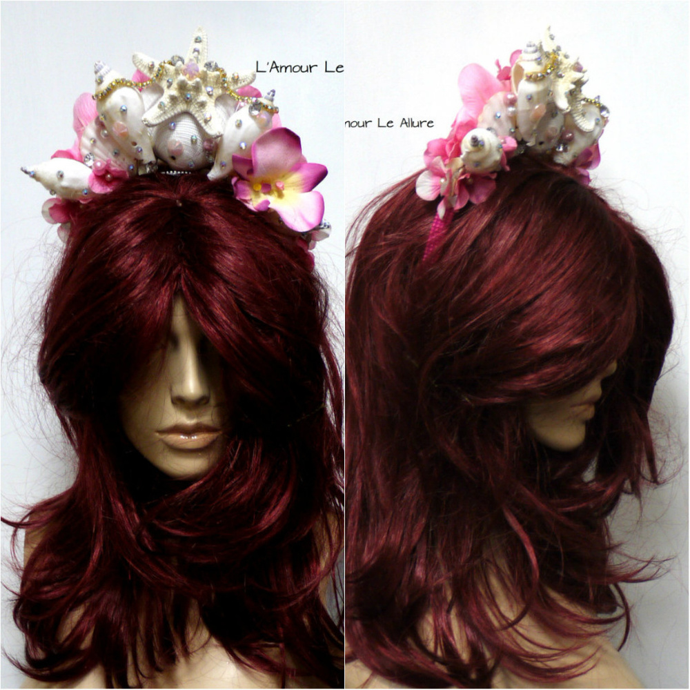 Pink Flower Mermaid crown Tiara with rhinestones