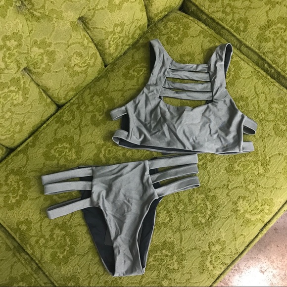 Evil Twin Grey Cutout Bikini swim suit Small NWT - Picture 7 of 8