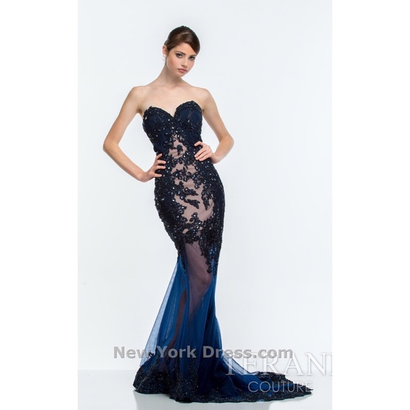 Terani navy blue evening dress style no 151E0437
