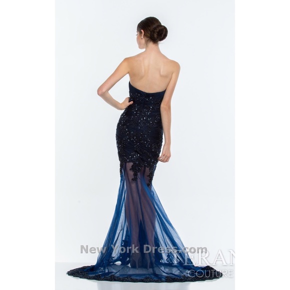 Terani navy blue evening dress style no 151E0437