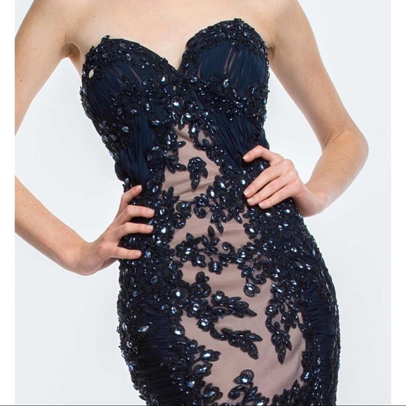 Terani navy blue evening dress style no 151E0437