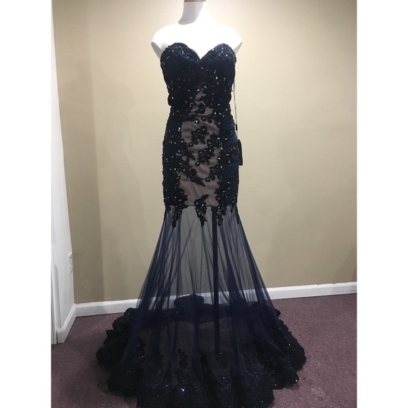 Terani navy blue evening dress style no 151E0437