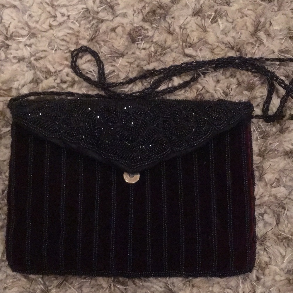 Vintage Dark Red Beaded Velvet Bag