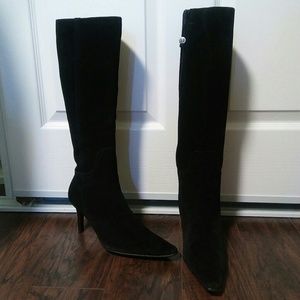 Soft black suede leather knee high boots