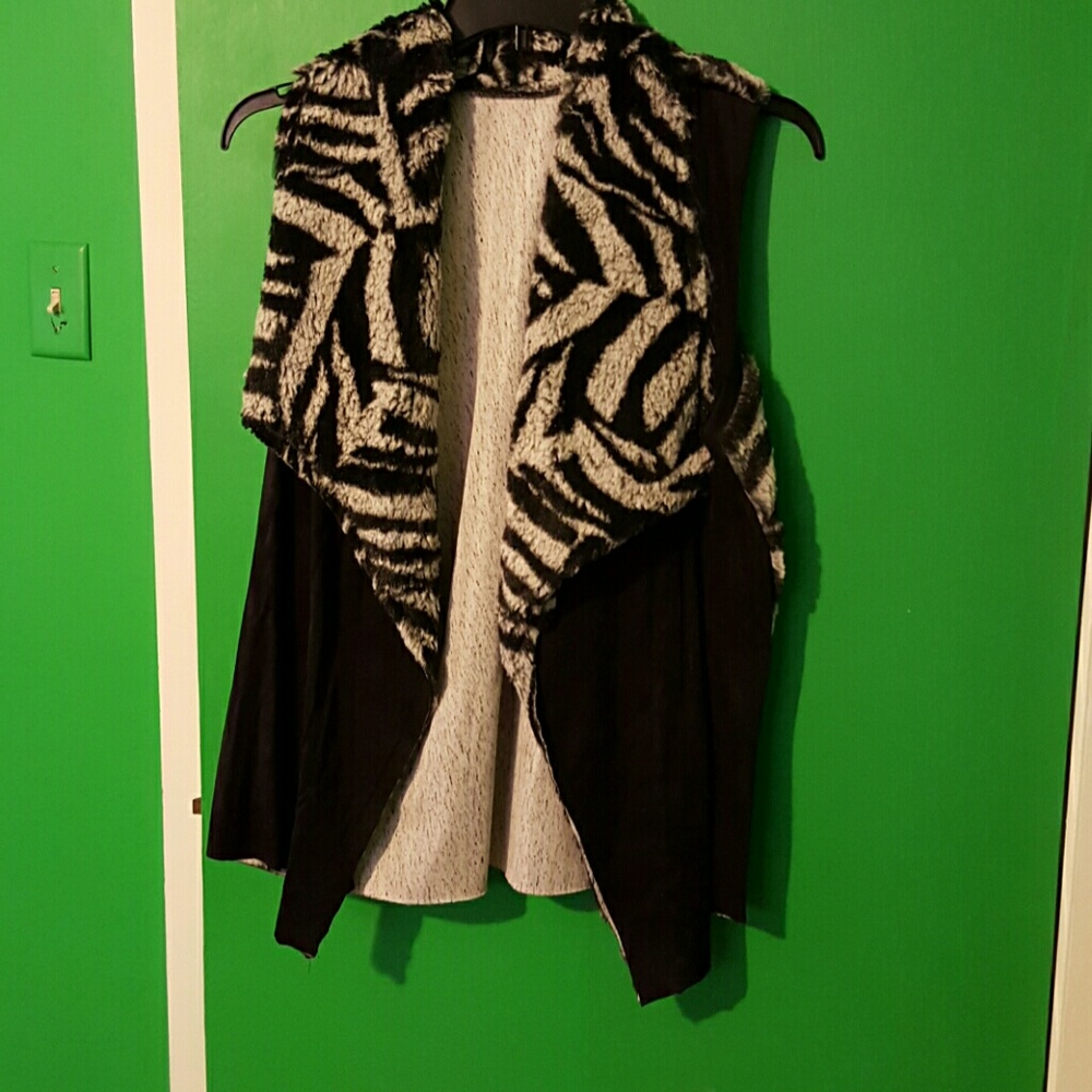Zebra print faux fur vest