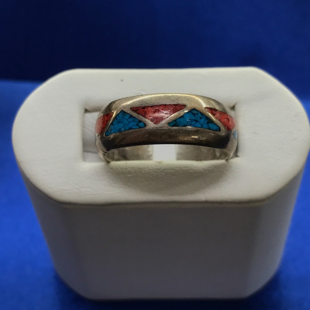 Sterling Silver Coral and Torquoise Ring