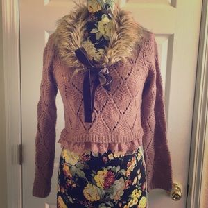 Axees Femme crop knitted sweater lace fur Sz M