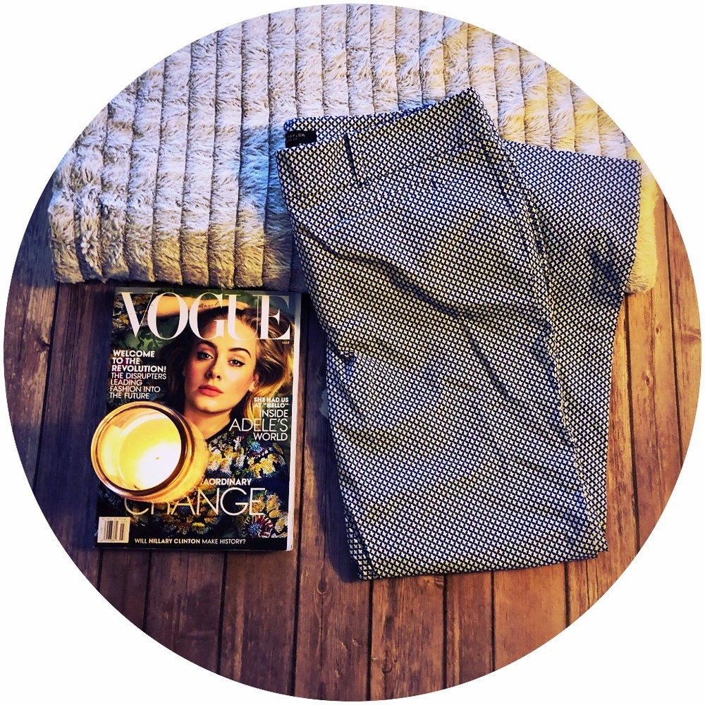 Ann Taylor Devin Fit Teal Fleur-De-Lis Pant