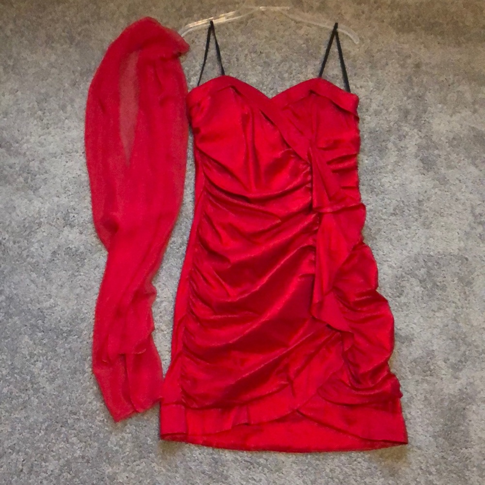 Red strapless dress