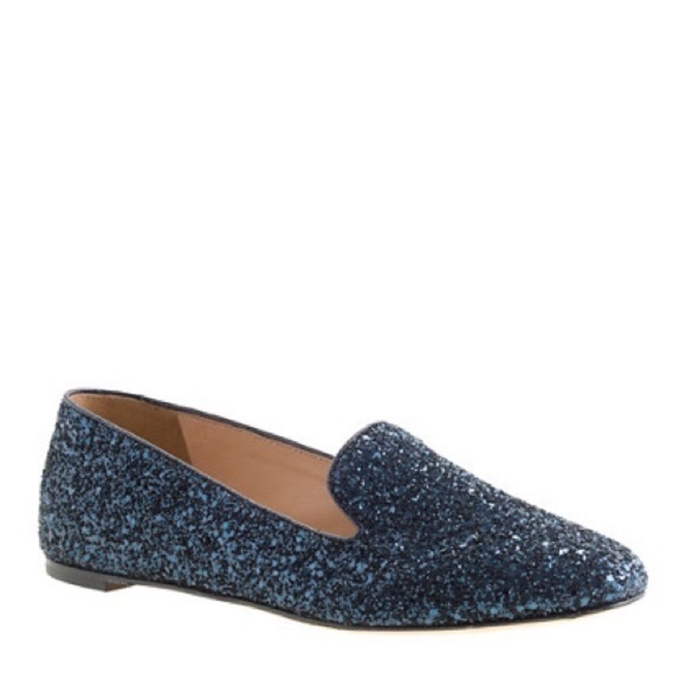 J. Crew Navy Glitter Darby Loafers