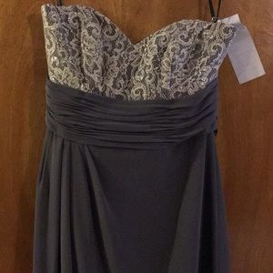 Cream lace top and grey  bridesmaid dress
