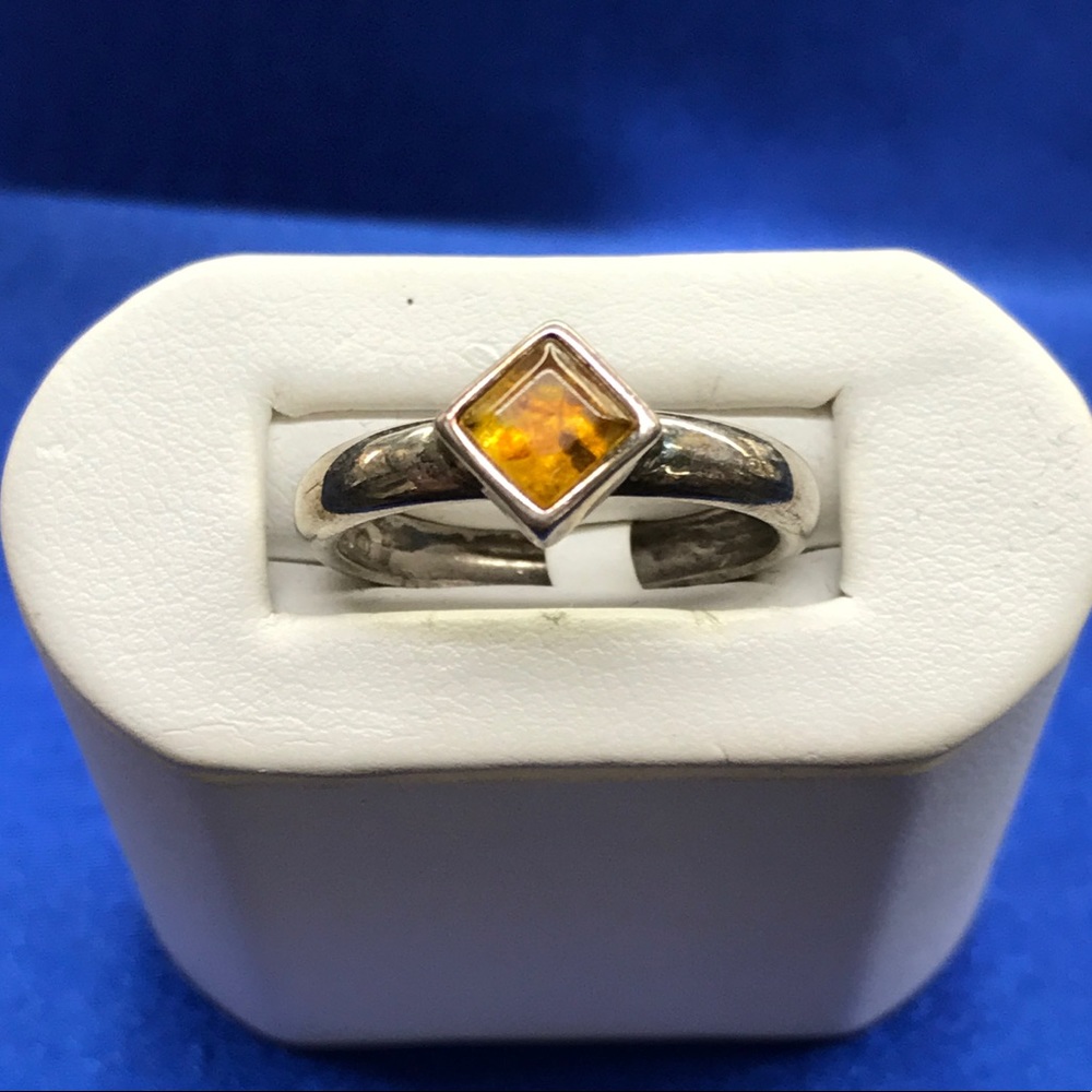Sterling Silver Authentic Amber Square Ring