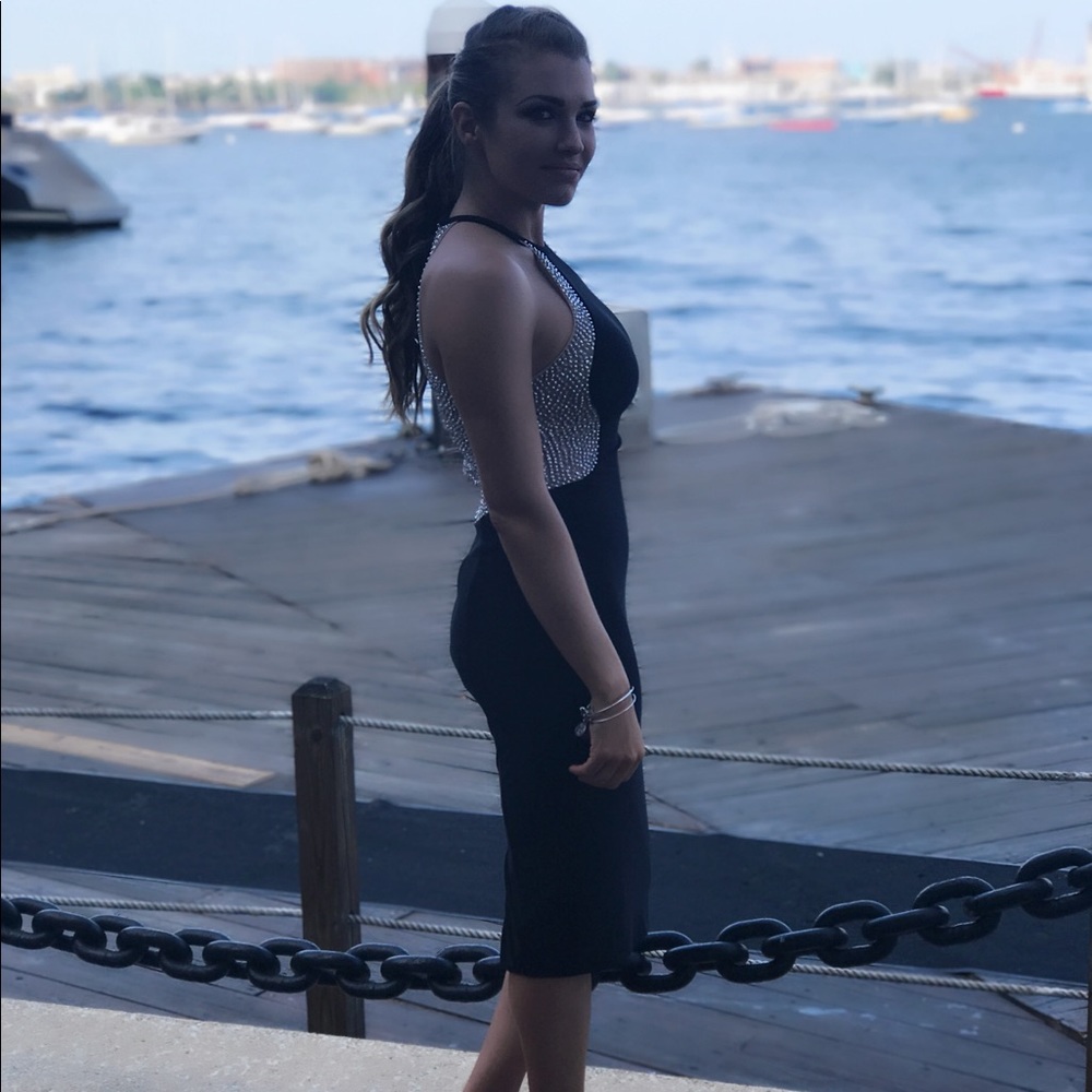 Black wedding/occasion midi body con dress