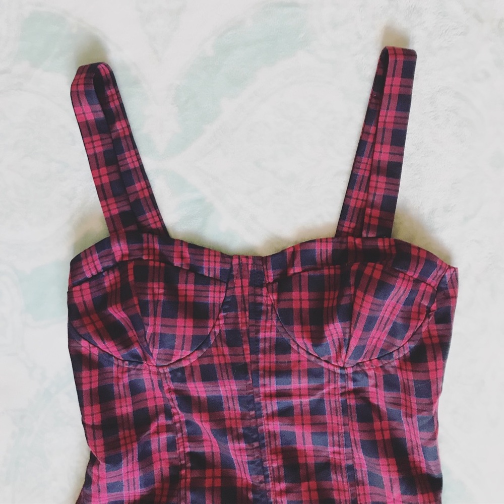 Nasty Gal Plaid Dress with Corset Back