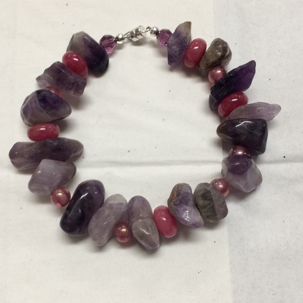 Amethyst and Pink Chunky Bracelet