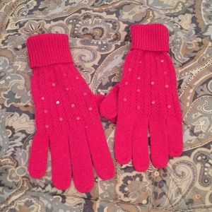 NWOT Bebe Sport hot pink gloves with clear sequins