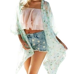 Floral Light Loose Kimono Beachwear Cover Up S