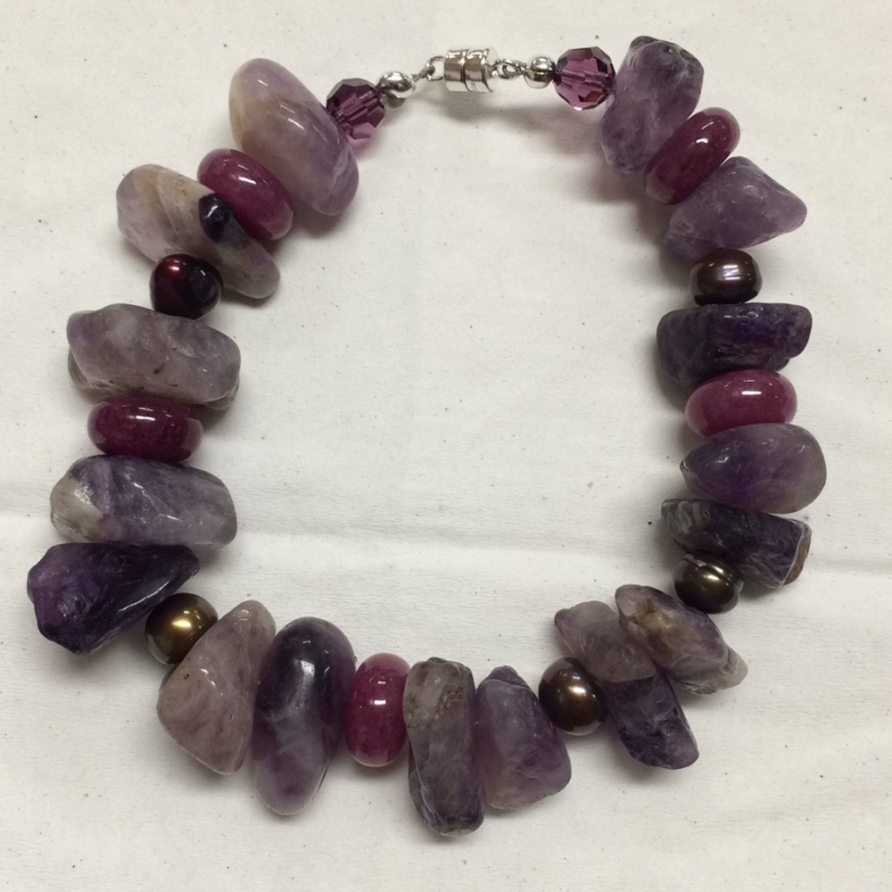 Amethyst Stone and Pink Beaded Bracelet
