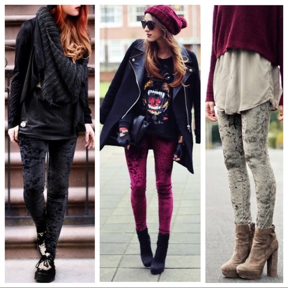 LAST PAIR! Charcoal Velvet Leggings  - Picture 3 of 4