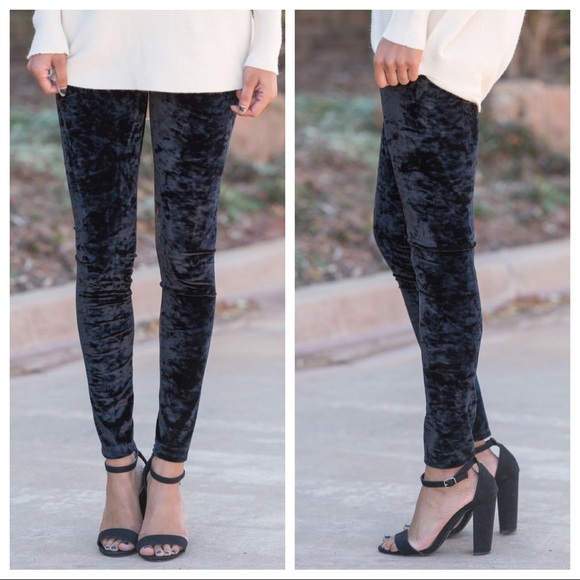 LAST PAIR! Charcoal Velvet Leggings  - Picture 4 of 4