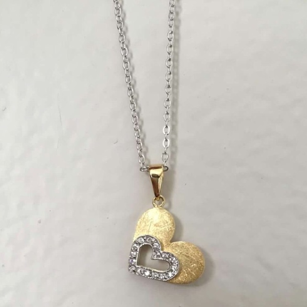 7091 Two Tone Hollow Heart Necklace